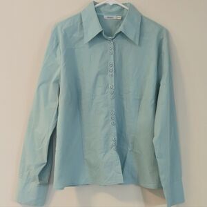 Ricki’s XXL Blouse Blue Button Up Textured Business Casual Office Chic Coastal